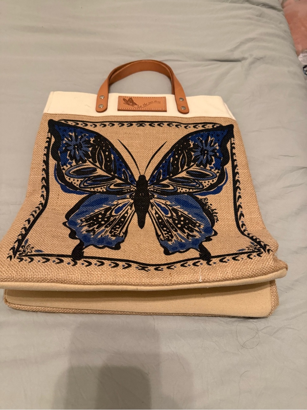 Brighton Canvas Butterfly Tote Bag with Blue Accent